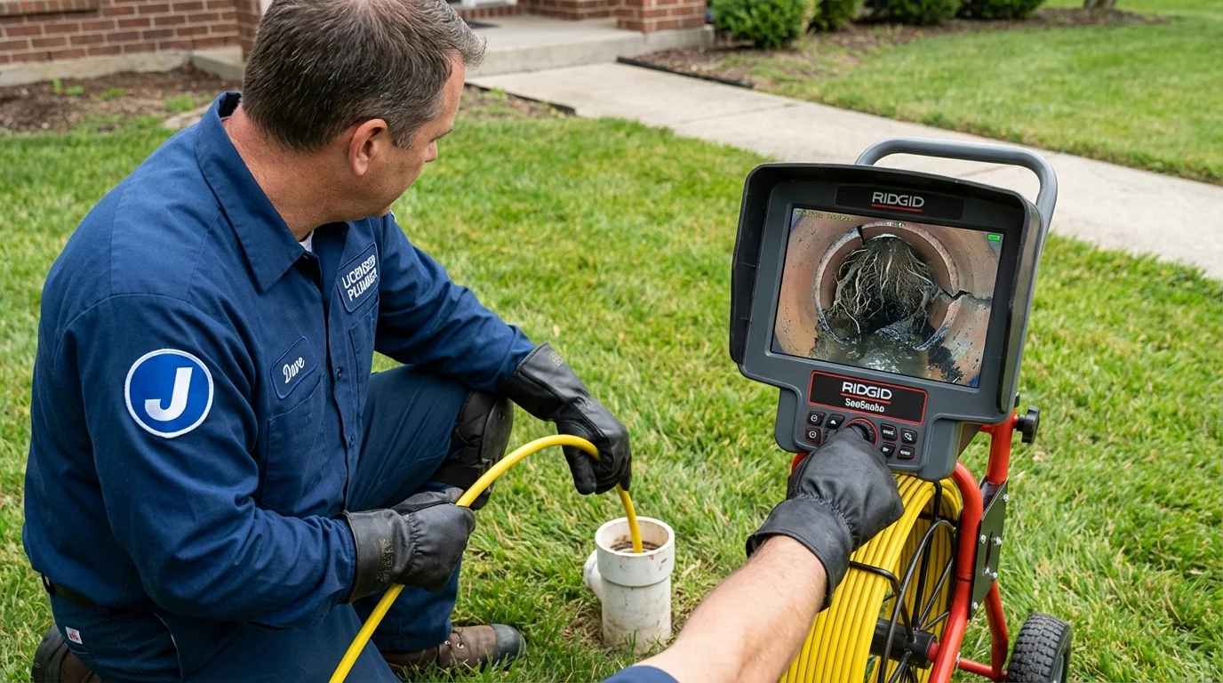 Sewer camera inspection being performed by Johns Plumbing LLC in Stowe
