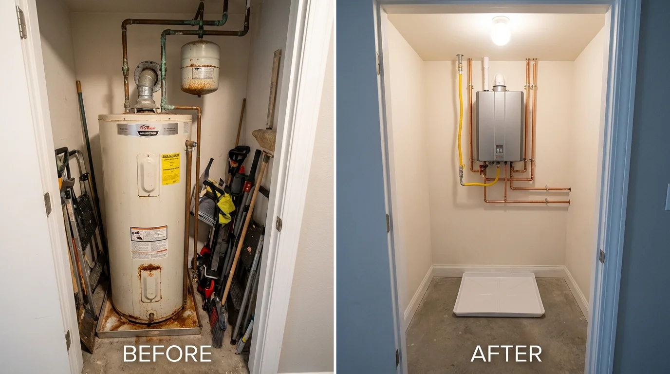 Tank water heater versus wall-mounted tankless unit comparison for Stowe, VT homeowners